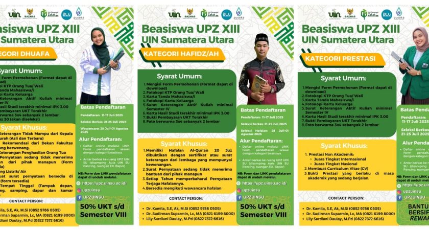 PENGUMUMAN PENDAFTARAN BEASISWA UPZ UIN SUMATERA UTARA TAHAP XIII